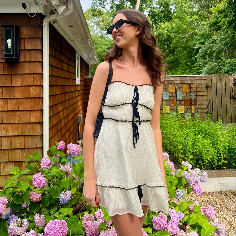 Elegant Cream Mini Dress with Black Accents